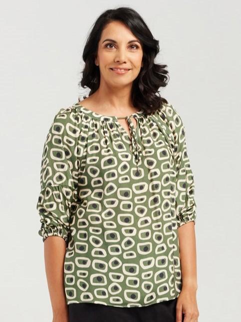 Geometric Gathered Sleeve Top