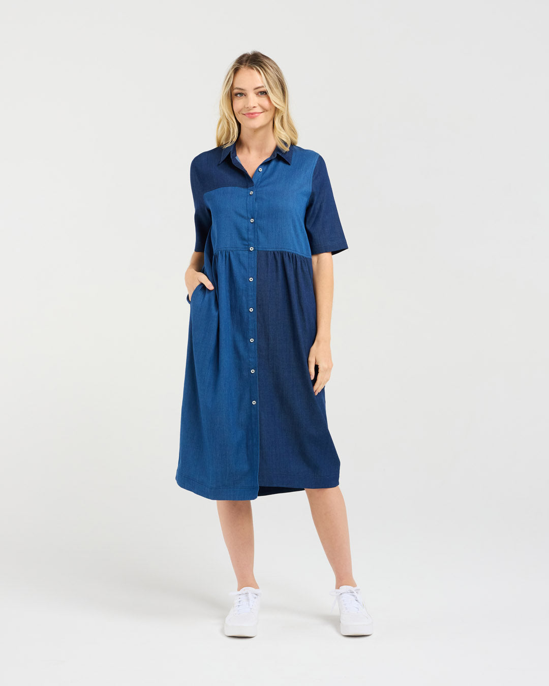 Elise Patchwork Denim Dress
