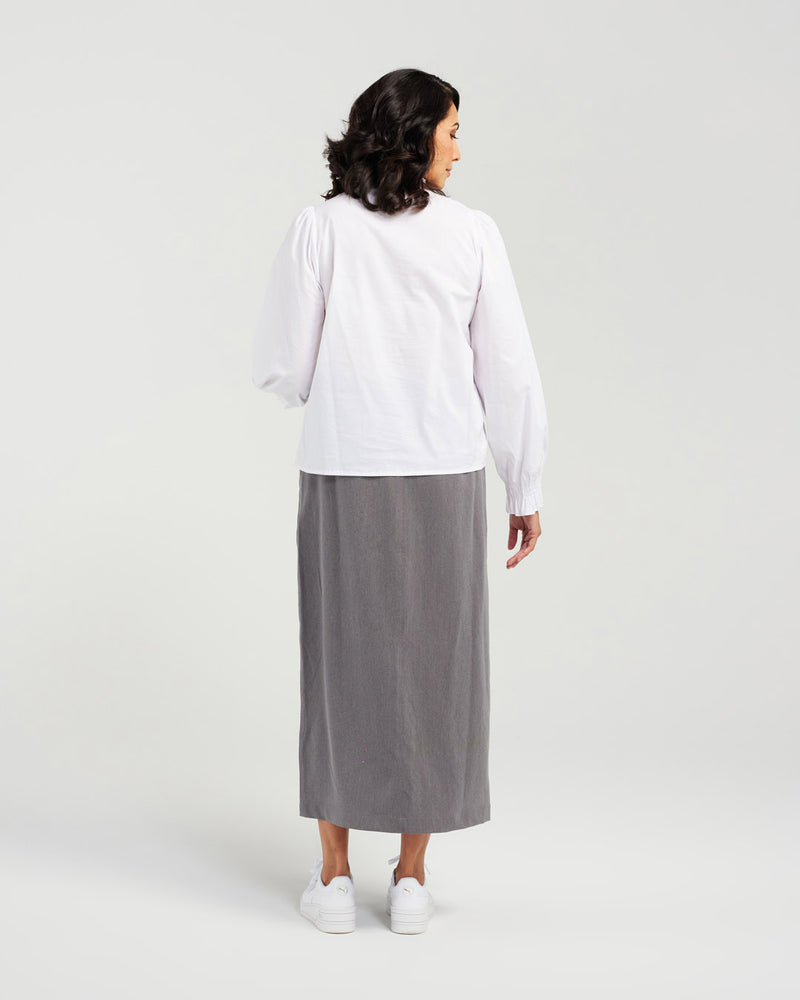 Shirred Collar Cotton Shirt