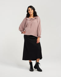 Tuffed Dot Ruffle Neck Top