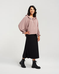Tuffed Dot Ruffle Neck Top