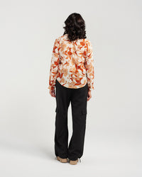 Pintuck Floral Collarless Shirt