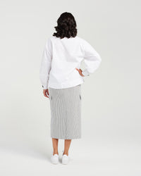 Stripe Cotton Twill Skirt - Dropped Side Pockets