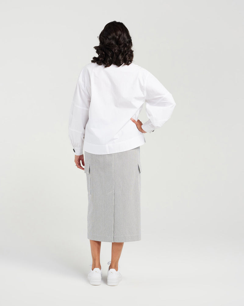 Stripe Cotton Twill Skirt - Dropped Side Pockets