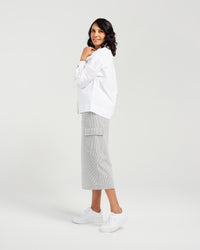 Stripe Cotton Twill Skirt - Dropped Side Pockets