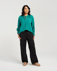 Tie Neck Gathered Yoke Top