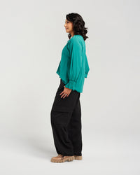 Tie Neck Gathered Yoke Top