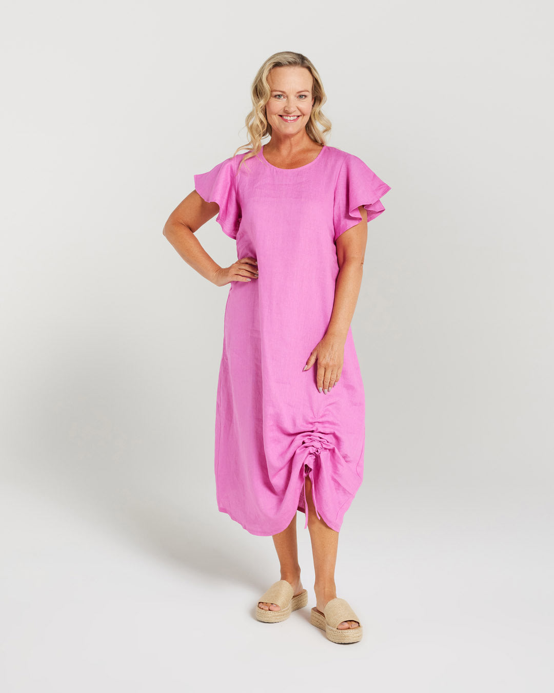 Flutter Sleeve Drawstring Dress