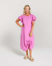 Flutter Sleeve Drawstring Dress