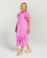 Flutter Sleeve Drawstring Dress