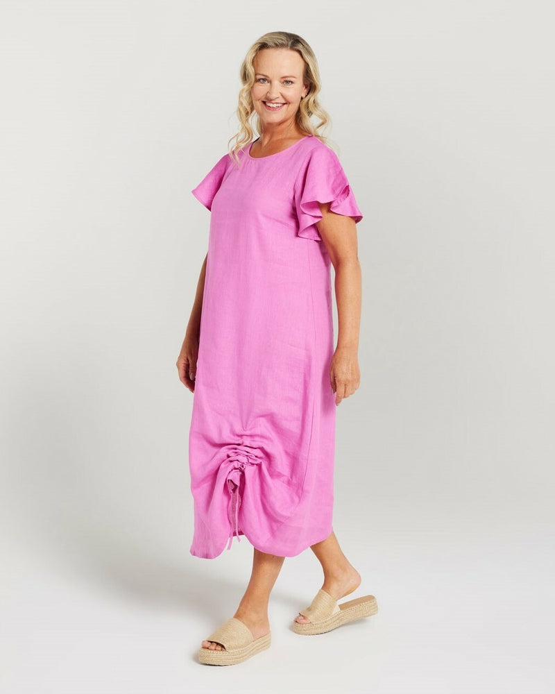 Flutter Sleeve Drawstring Dress