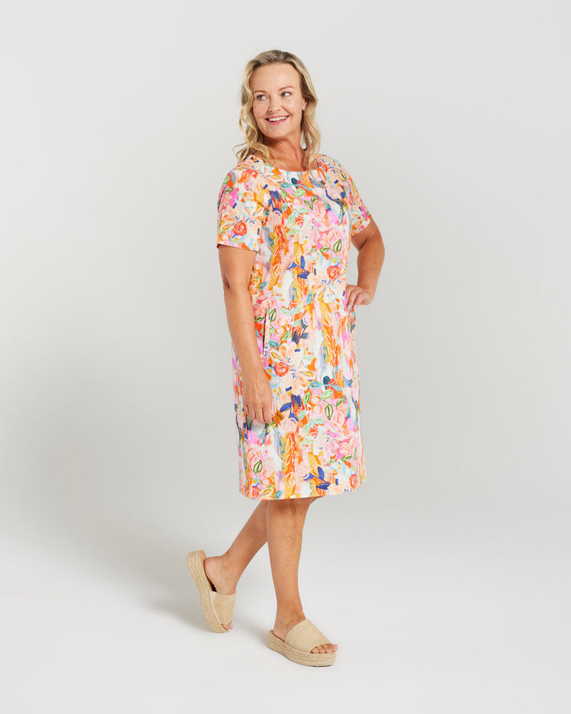 Summer Rose Print Dress Short Sleeve