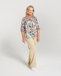 Button Front Gathered Neck Top