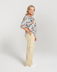 Button Front Gathered Neck Top