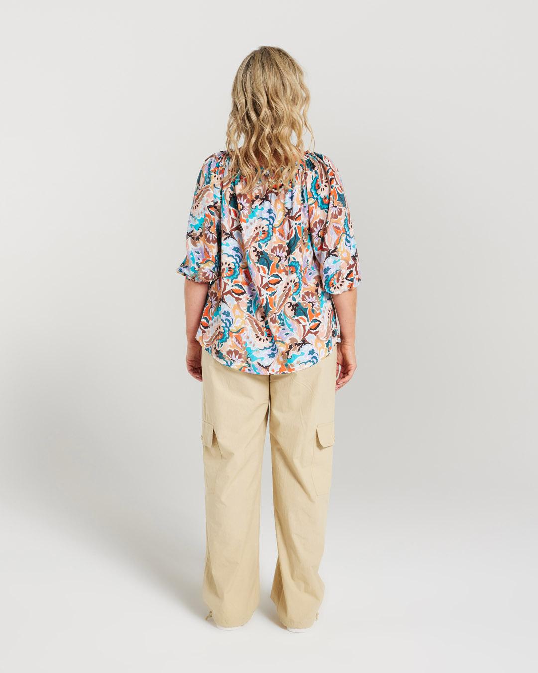 Button Front Gathered Neck Top