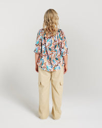 Button Front Gathered Neck Top
