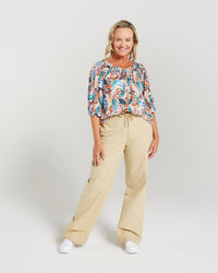 Button Front Gathered Neck Top