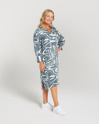 Mono Print 3/4 Sleeve Collared Dress
