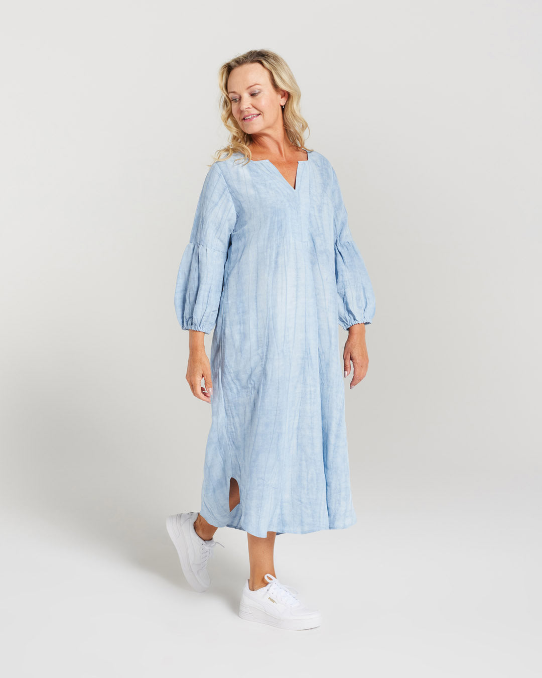 Gathered Sleeve Shibori Tie Dye Dress