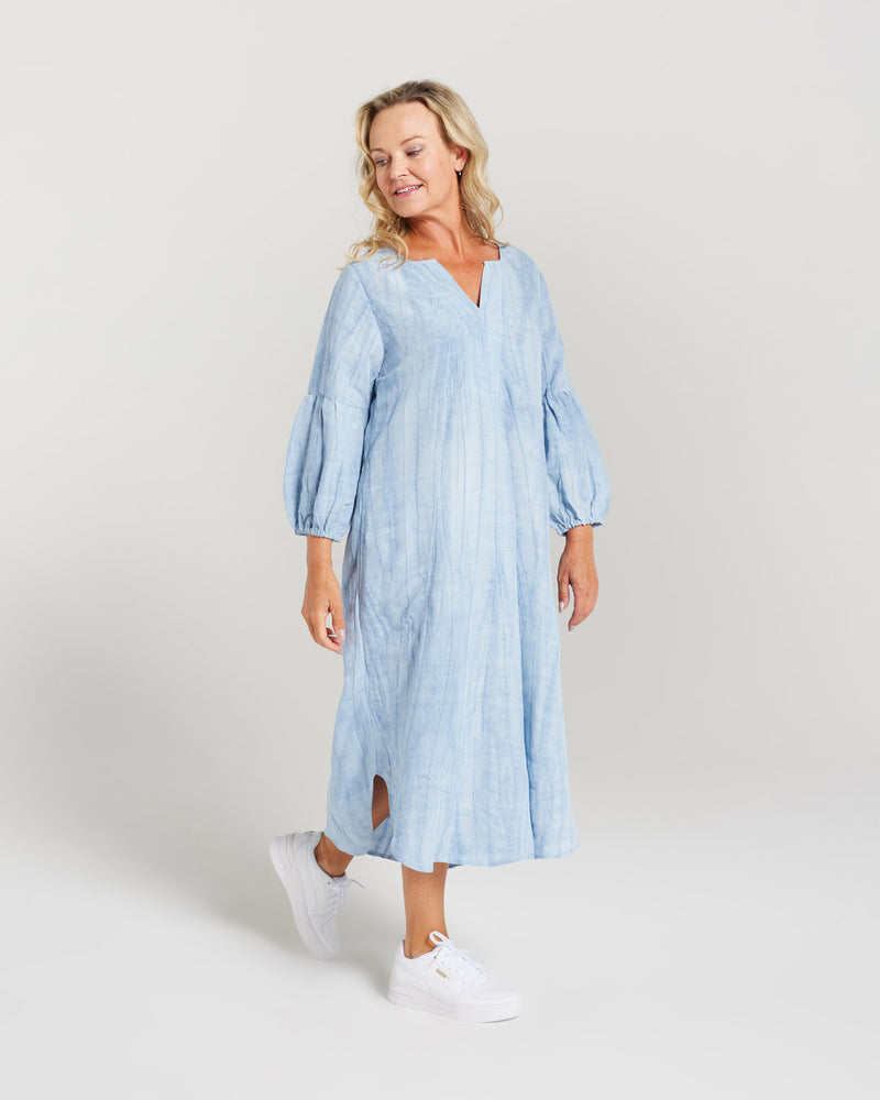Gathered Sleeve Shibori Tie Dye Dress