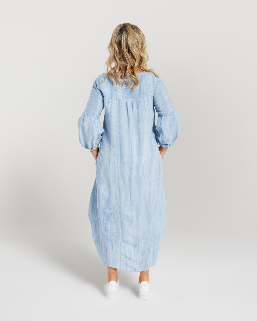 Gathered Sleeve Shibori Tie Dye Dress