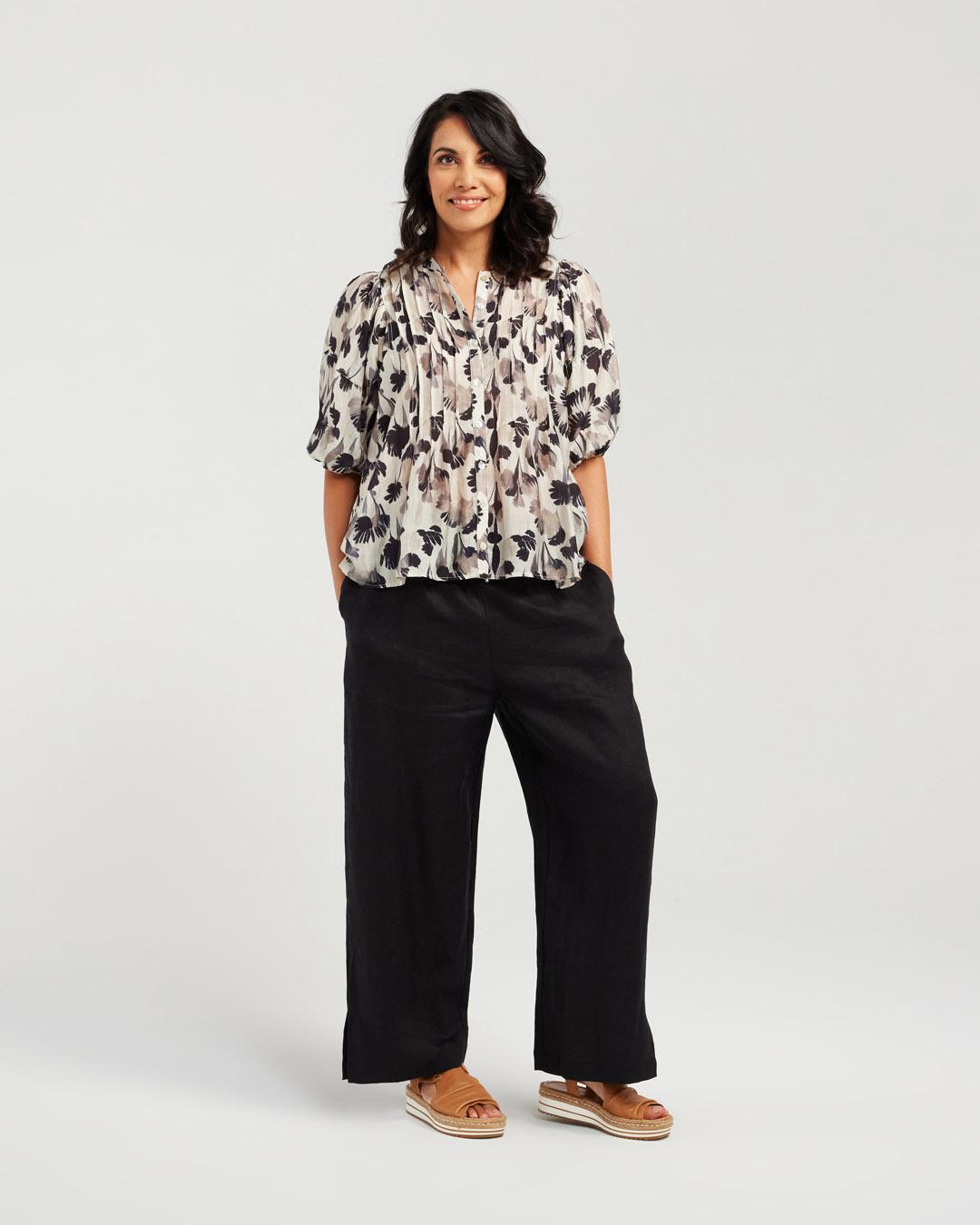 Pintuck Front Print Shirt