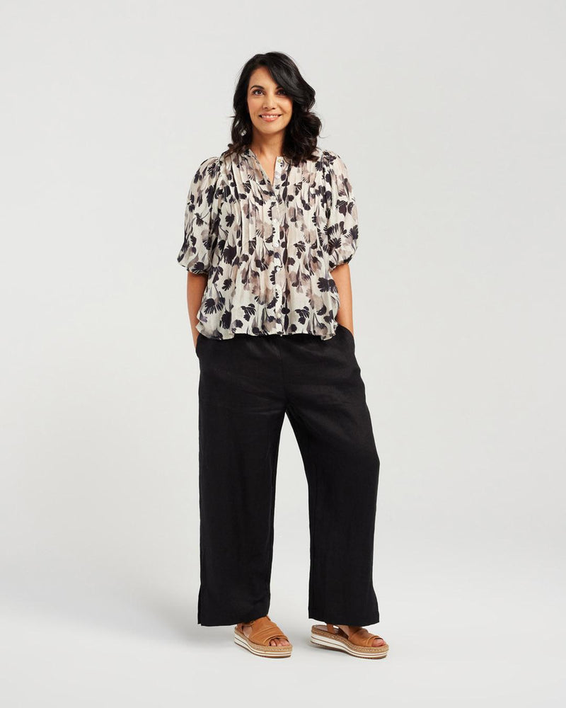 Pintuck Front Print Shirt