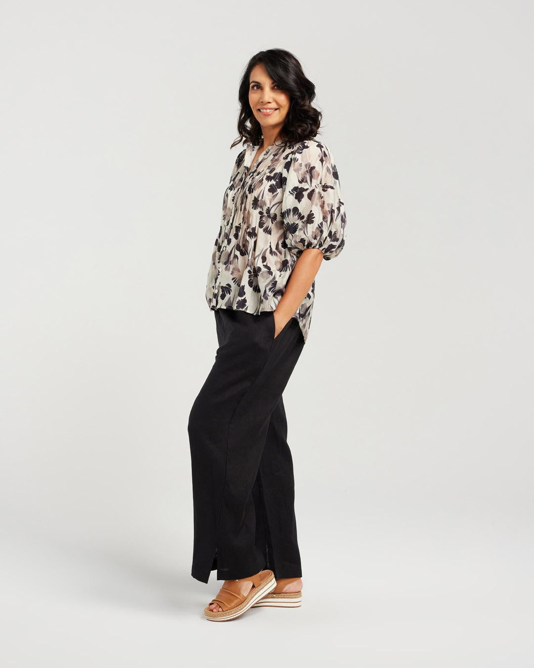 Pintuck Front Print Shirt