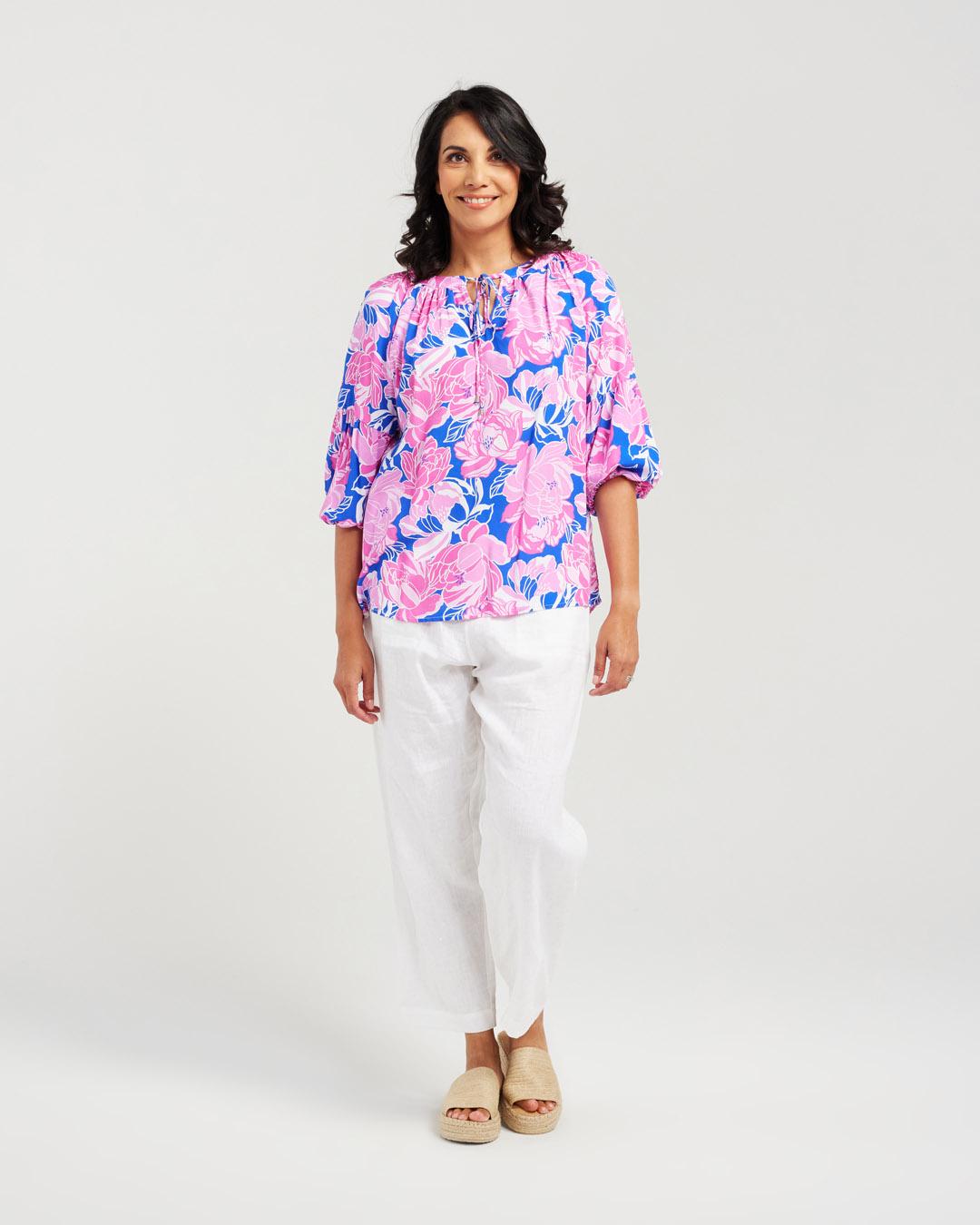 Rose Gathered Sleeve Top