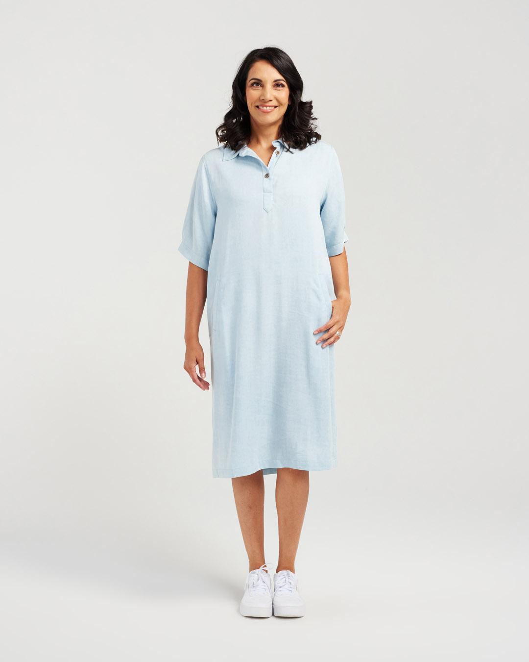Bamboo Tencel Collared Shirt Dress