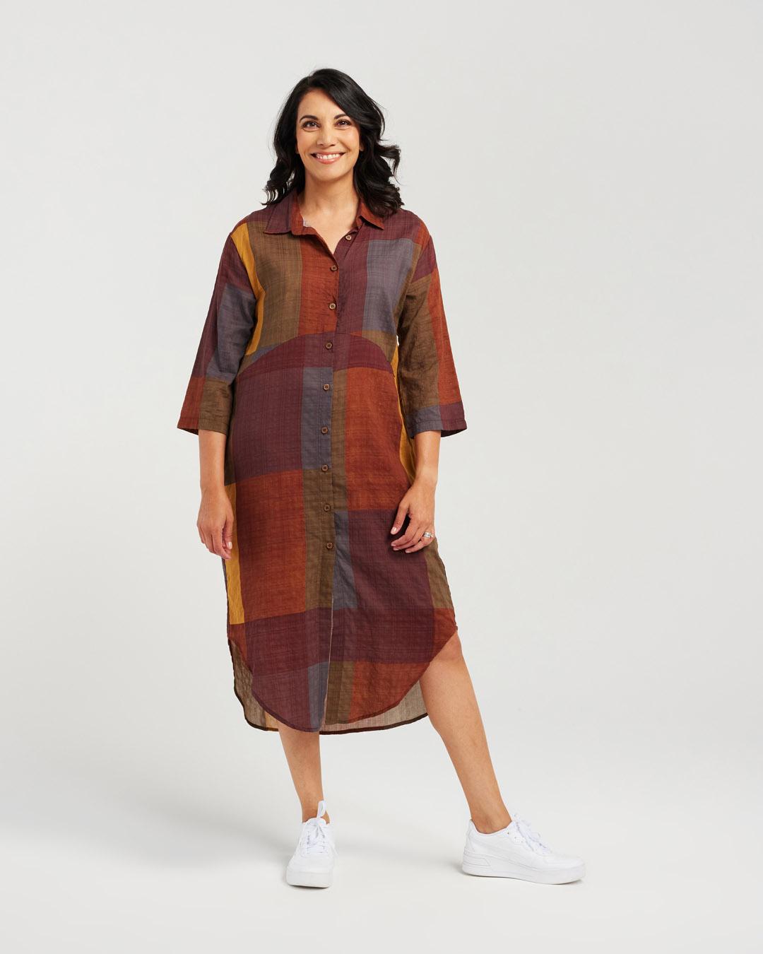 Brown Check Shirt Dress