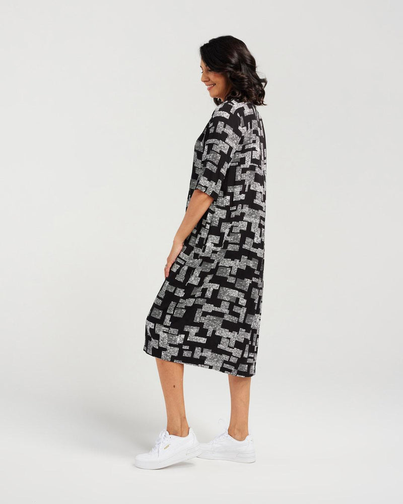 Block Print V Neck Dress