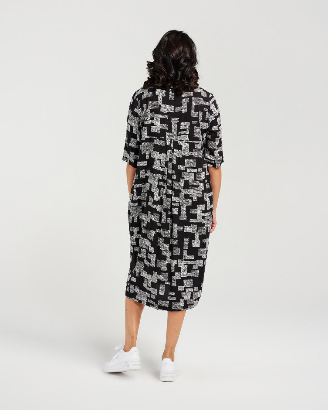 Block Print V Neck Dress