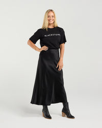 Elliana Satin Bias Midi Skirt