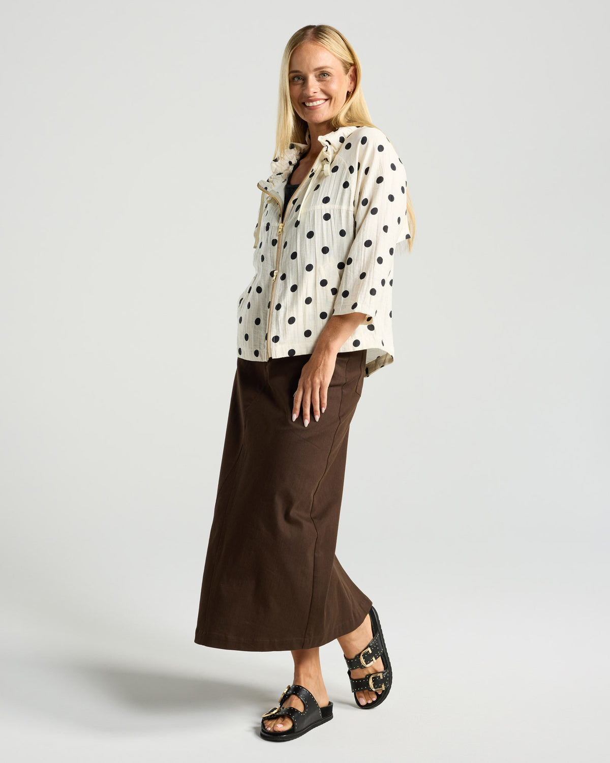 Perla Spot Print Zip Front Jacket