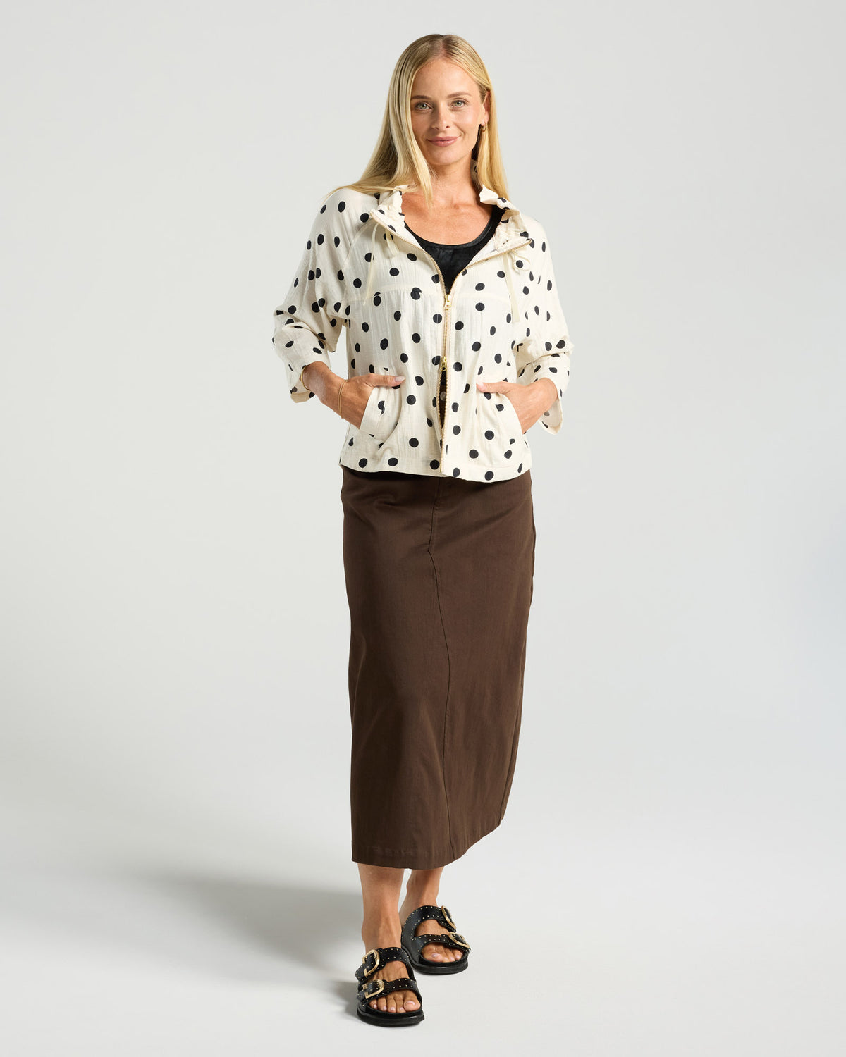 Perla Spot Print Zip Front Jacket