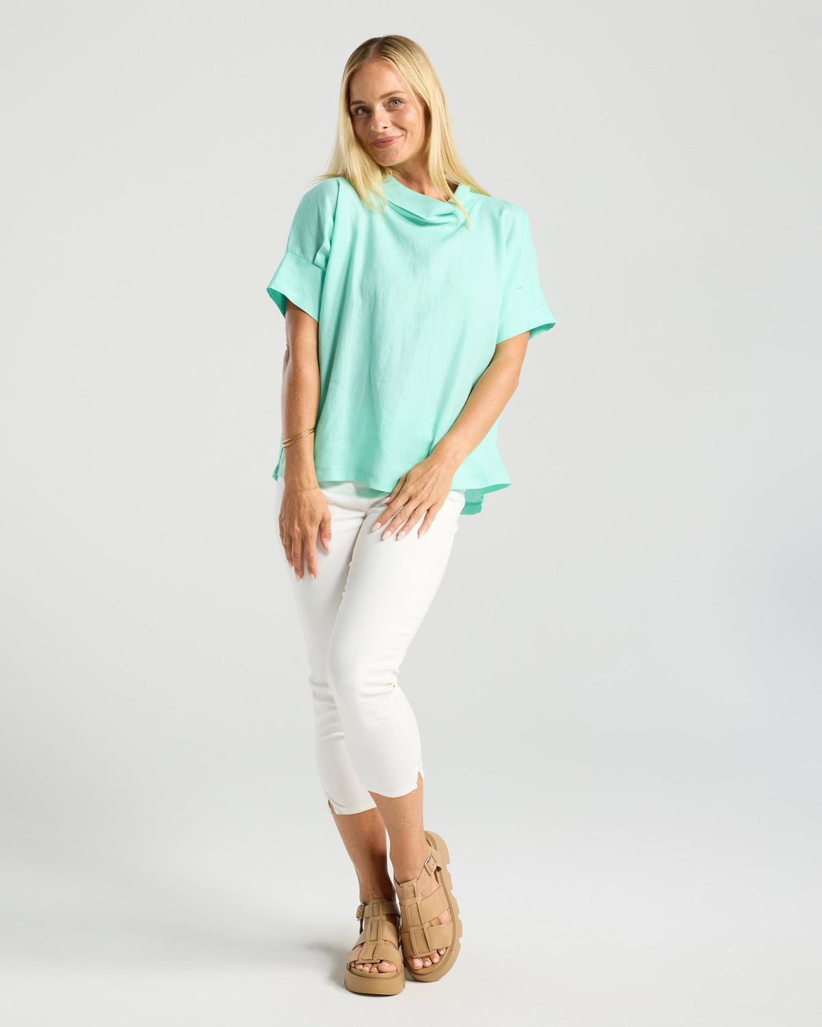 Claire Roll Neck Linen Top