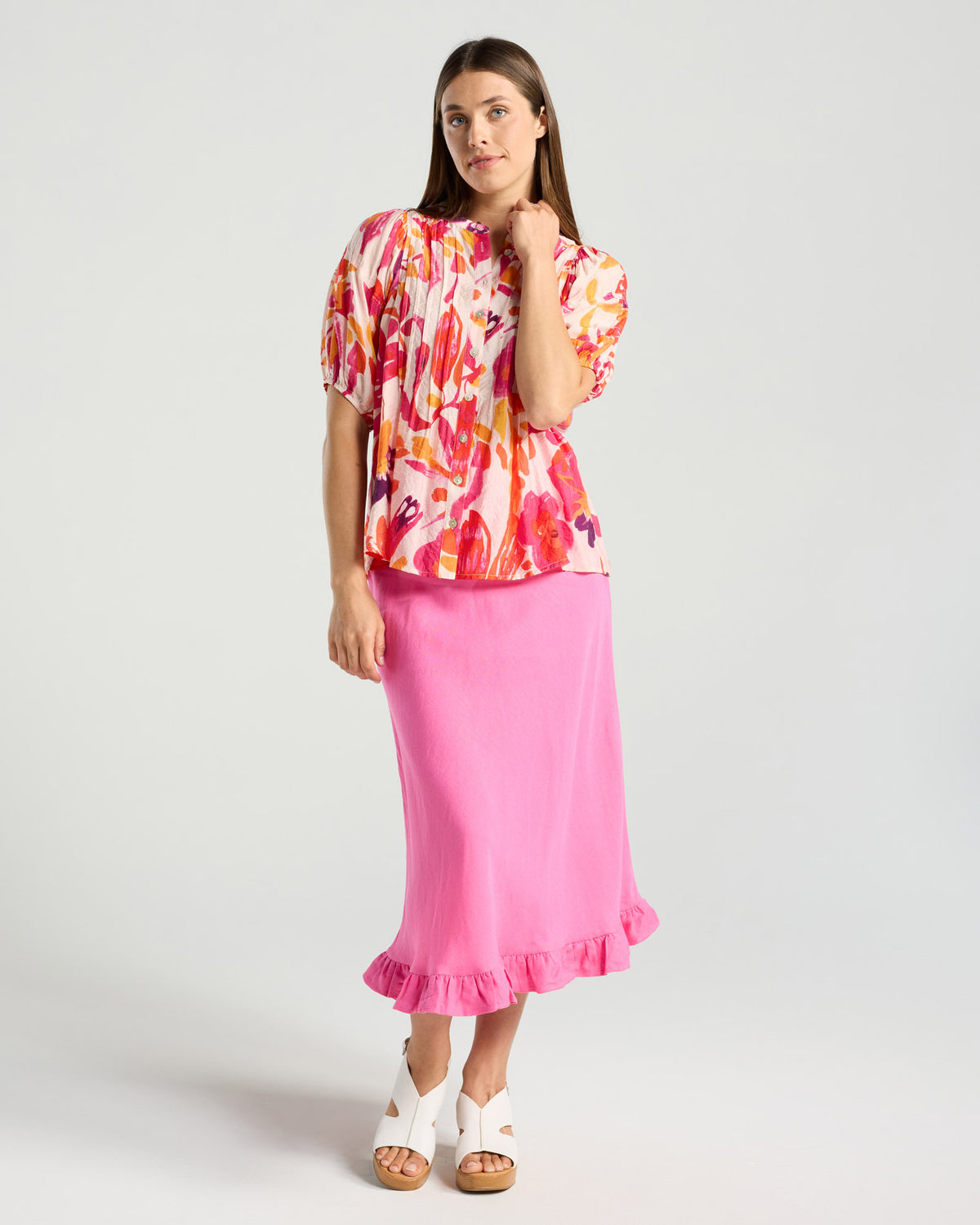 Bridget Pintuck Top - Print
