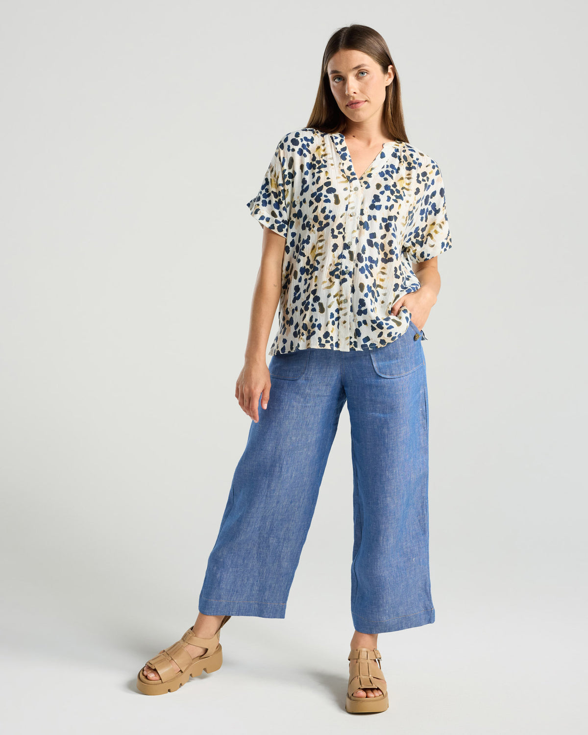 Isidora Button V Neck Top