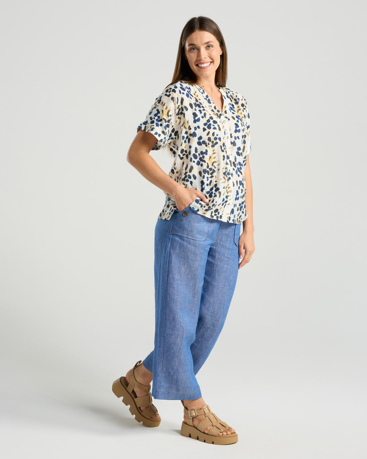 Isidora Button V Neck Top