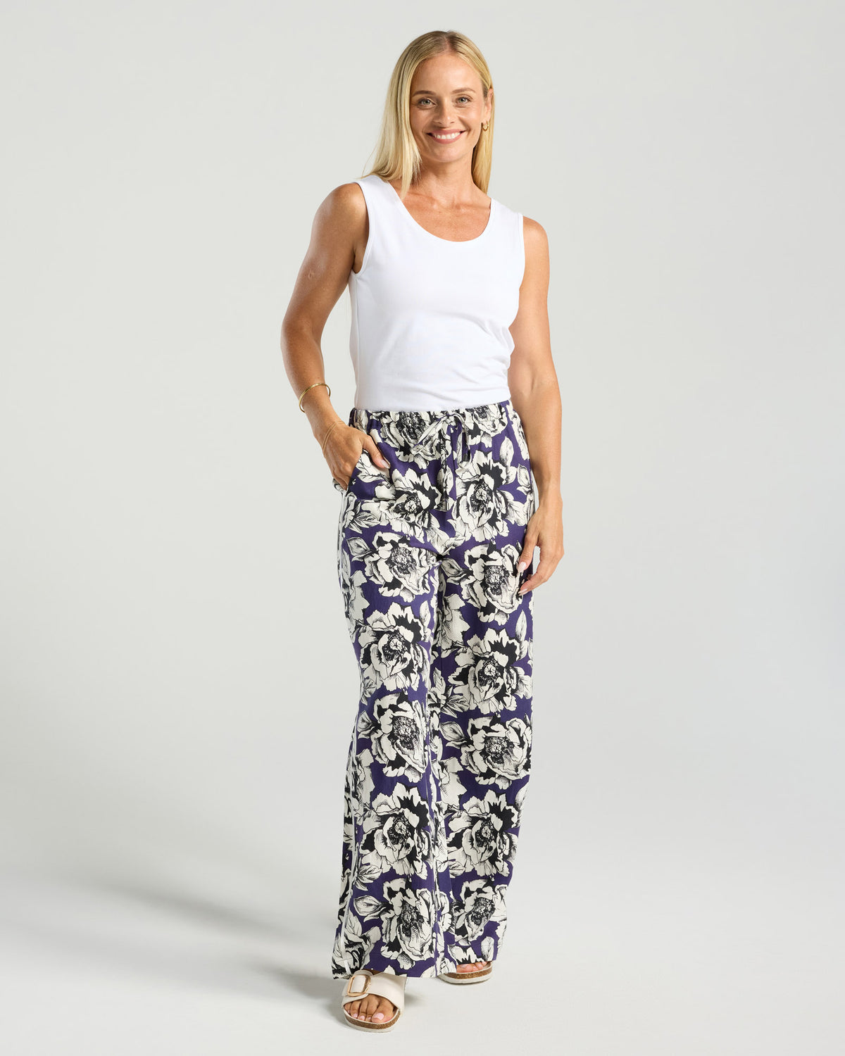 Alessia Print Stripe Trim Pant