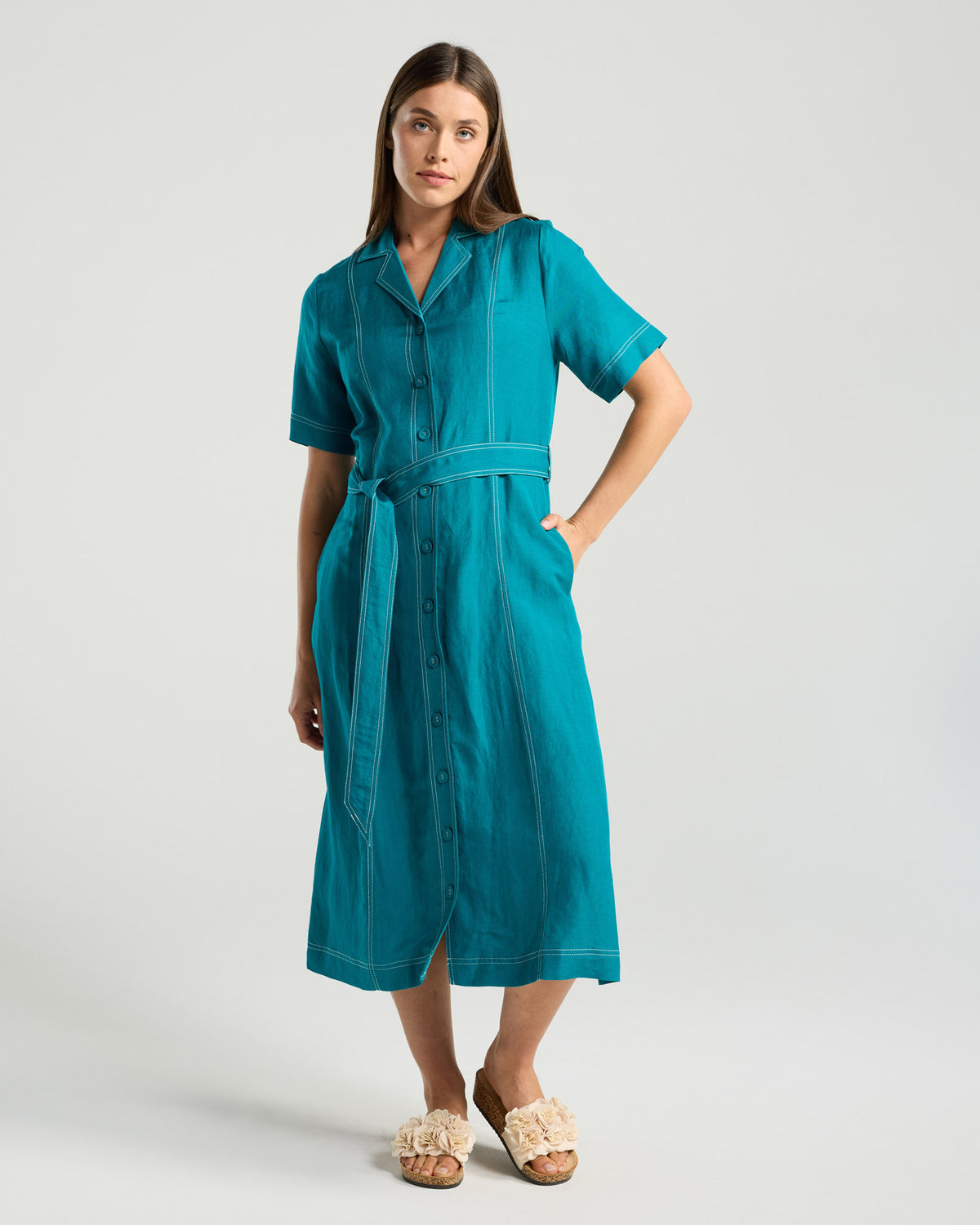 Martina Contrast Stitch Shirt Dress