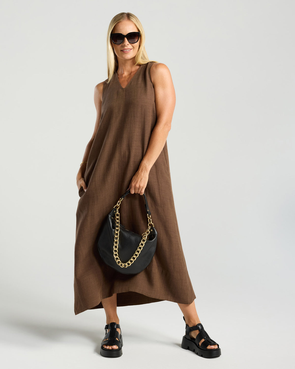 Lavinia Linen Denim V Dress