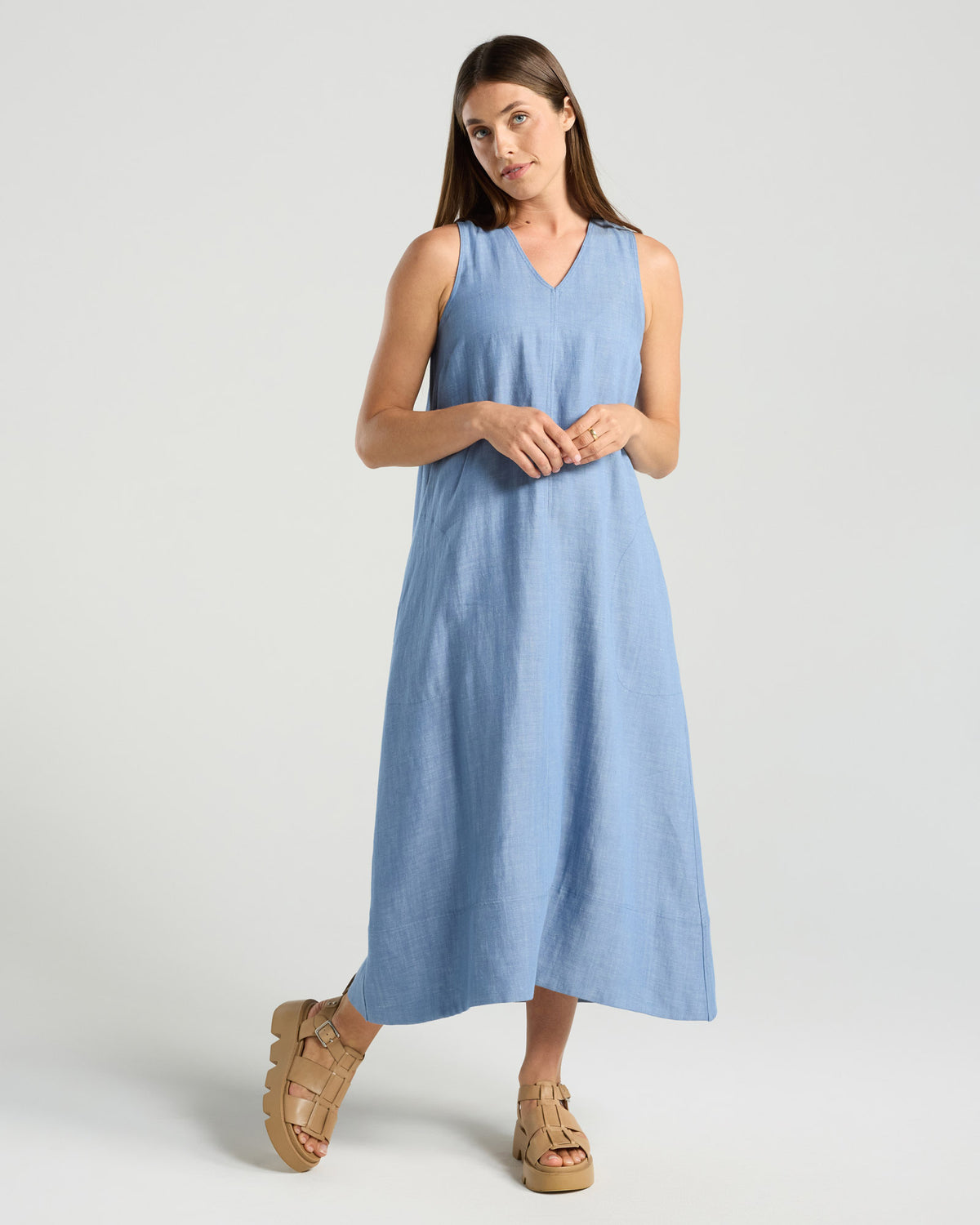 Lavinia Linen Denim V Dress
